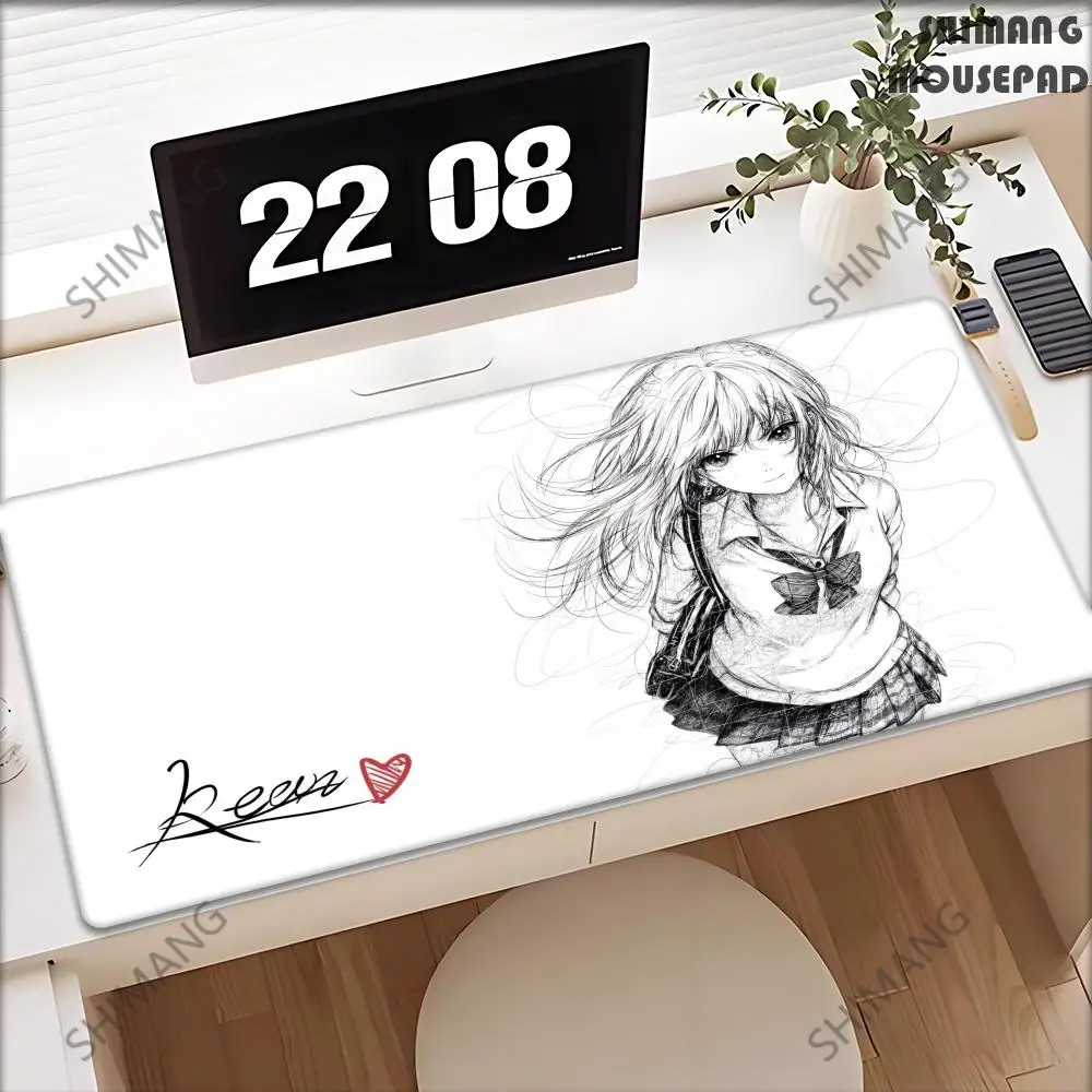 

Art Pretty Comic Black & White Mouse Pad Kawaii Girl Gamer Computer Accessories 1000x500mm Non-slip HD Keyboard Laptop Desk Mats