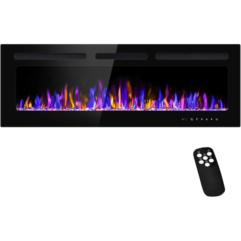 

50 Inch Electric Wall-Mounted Fireplace with Remote, 750-1500W Slim Design Heater with Timer and Adjustable Features