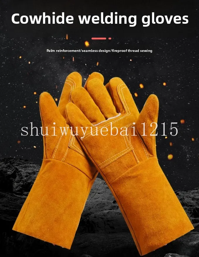 Thick Cowhide Welding Gloves Anti Scald High Temperature Resistant Soft Seamless Wear Resistant Labor Gloves for Men Workers