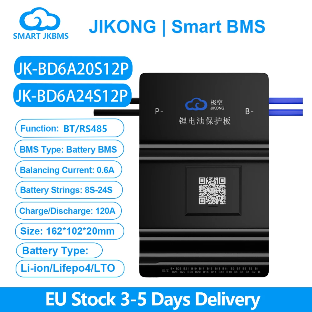 JIKONG JK BMS 8S~24S Smart BMS BD6A24S12P with RS485 BT 0.6A 12-24V Active Balance BMS for LiFePo4 Li-ion LTO Battery Pack 120A