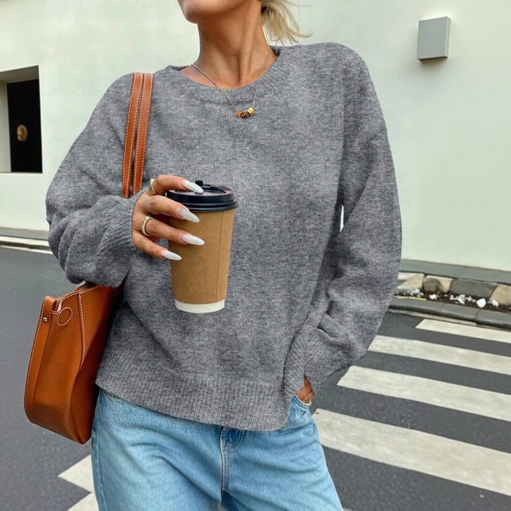 

Women's Long Sleeve round Neck Sweater Autumn Casual Plain Screw Thread Knitwear Daily Basic Fashion Top