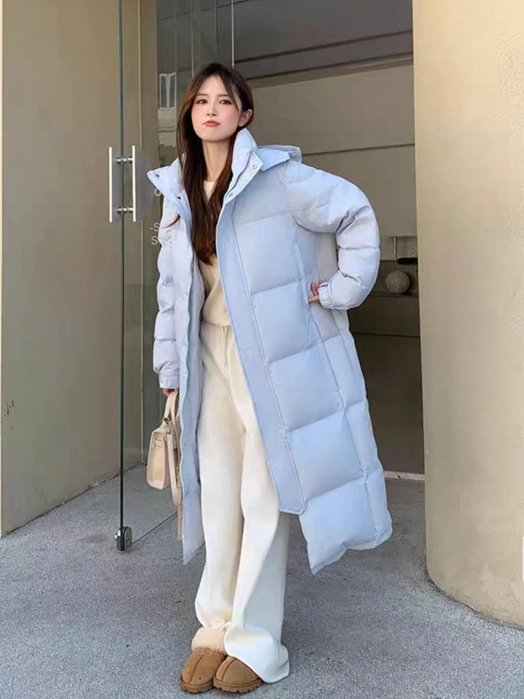 겨울 화이트 덕다운 재킷 고품질 두꺼운 따뜻한 후드 파카 여성 푸퍼 코트 2025 신상 패션 루즈핏 오버코트