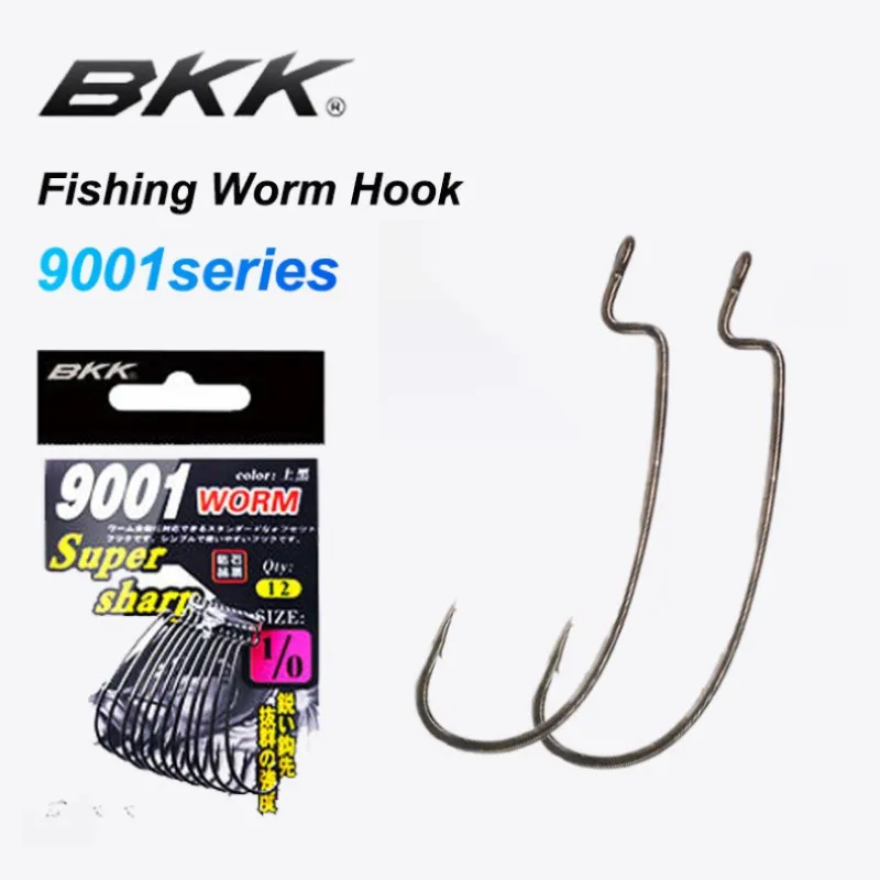 BKK 9001 Series 11/12pcs/pack Offset Hooks For Soft Worm Lure Bass Barbed Carp Crank Fishing Hook