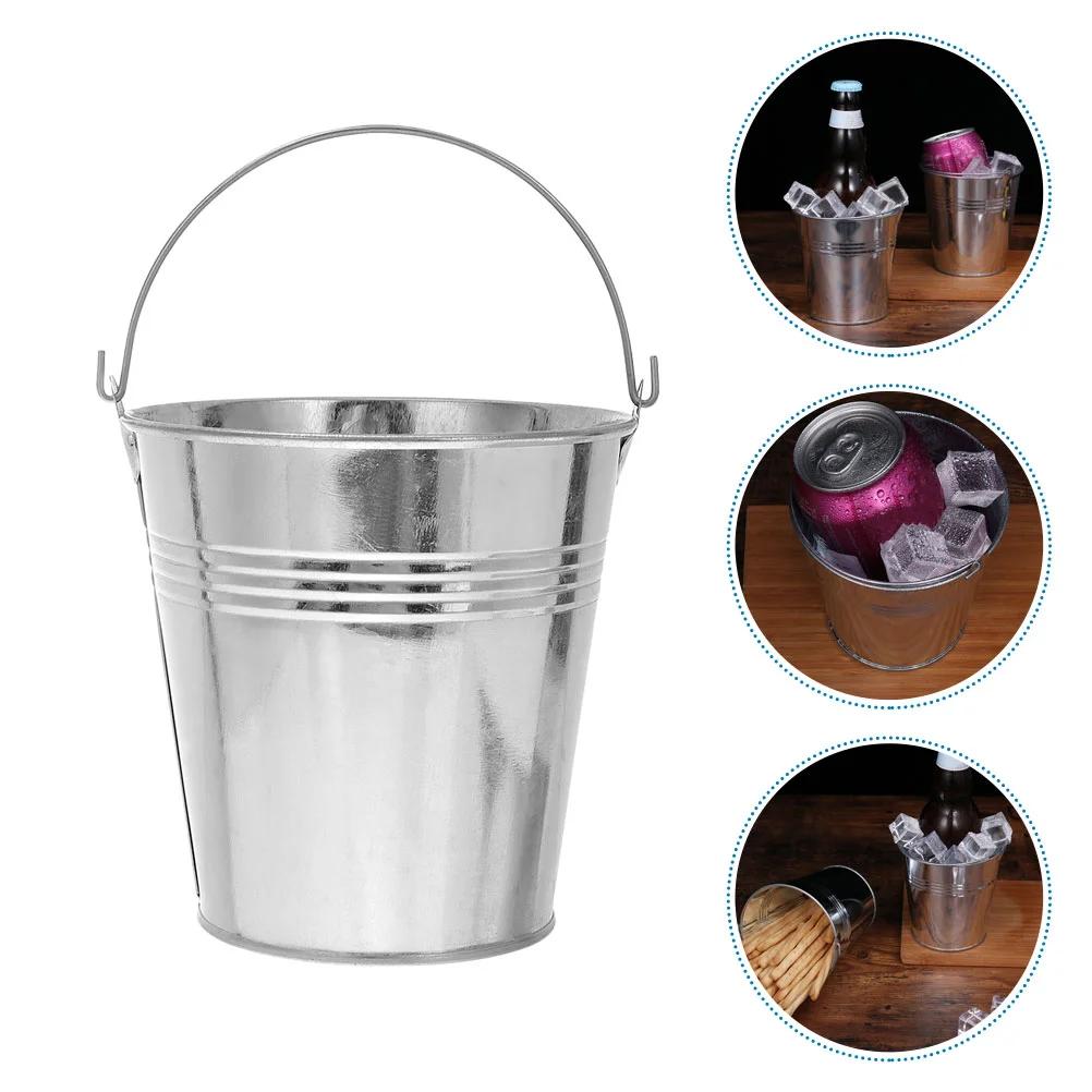 Small Iron Bucket Restaurant Snack Container Desktop French Fries Baskets Food Chips Ice Cubes Metal Barrel Child