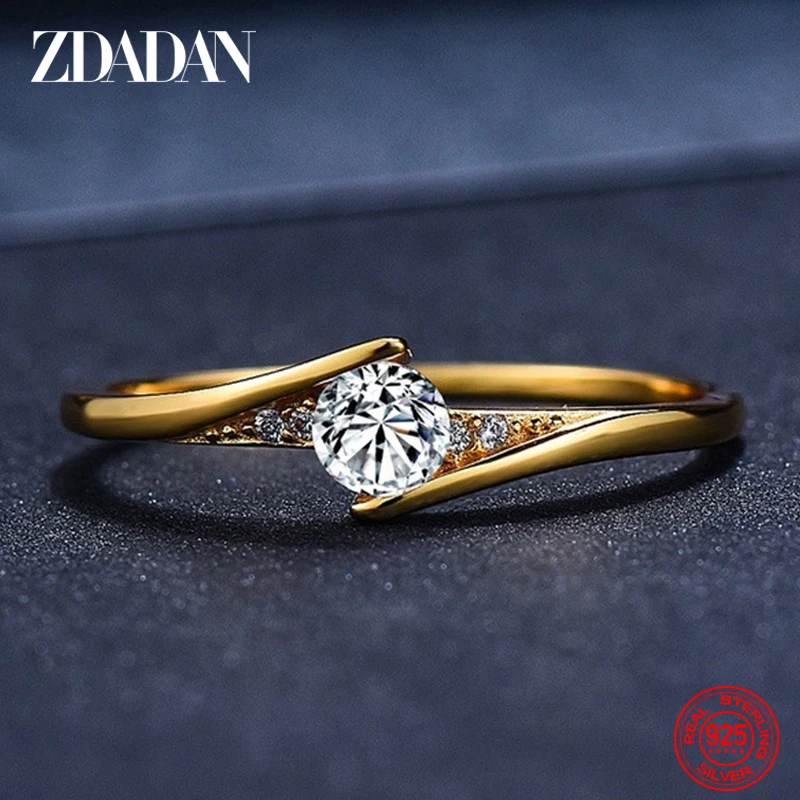 ZDADAN 925 Sterling Silber 18K Gold Zirkon Fingerringe für Frauen Mädchen Mode Weihnachtsschmuck