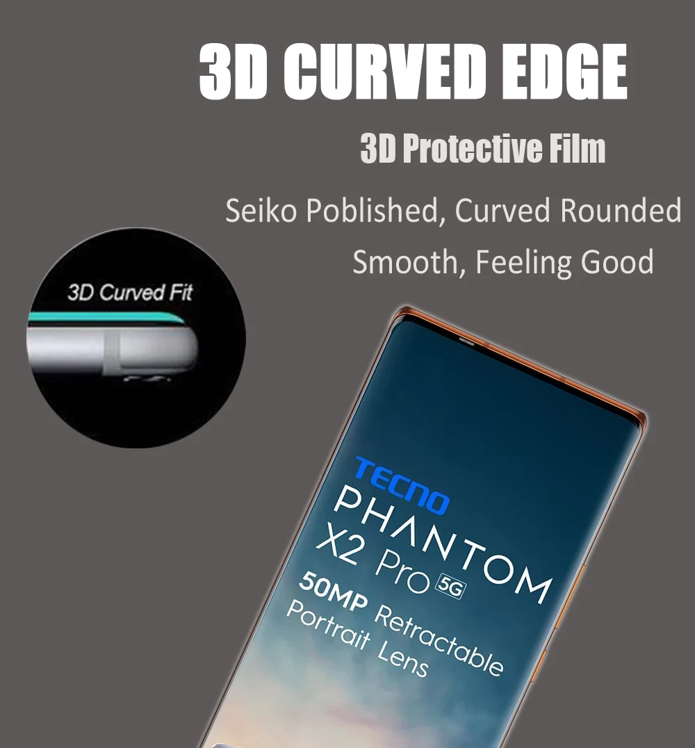 Full Coverage Tempred Glass For Tecno Phantom X2 Pro 3D Protective Films HD Screen Protector for Tecno Phantom X/Phantom X2