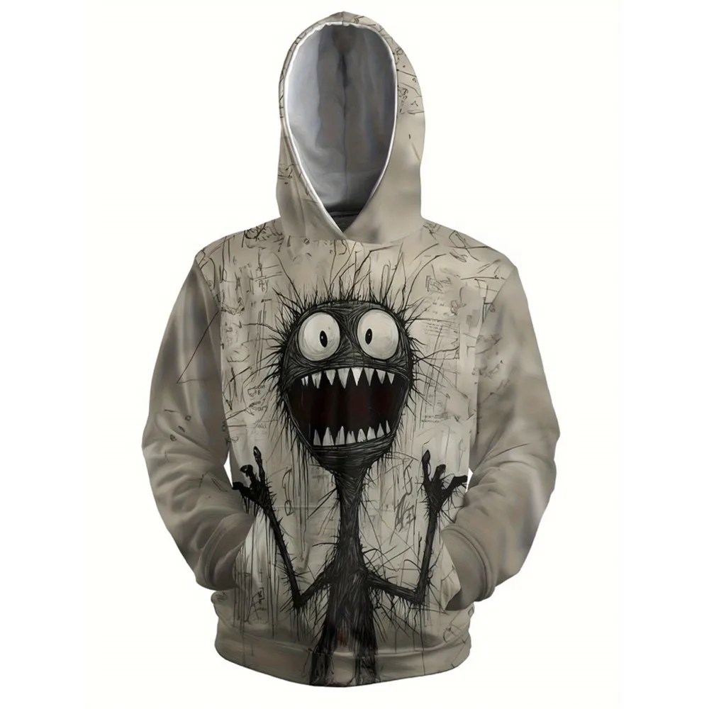 سترة بغطاء للرأس للرجال عصرية جديدة لعام 2026 بتصميم نمط وحش الهالوين مطبوعة ثلاثية الأبعاد، سترة بغطاء للرأس للارتداء اليومي مع ملمس ناعم #2