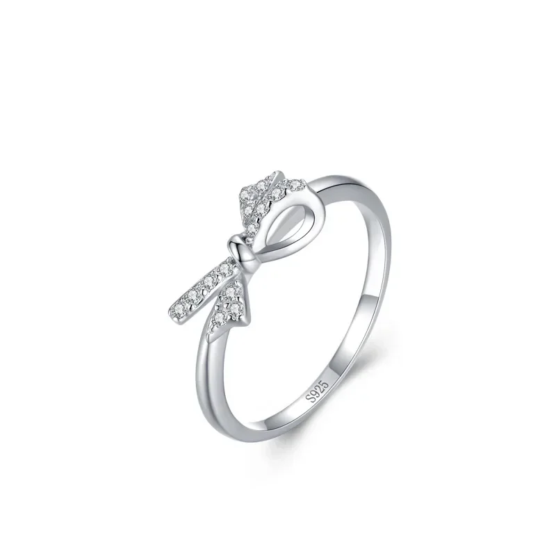 

New925 Silver Bow Ring for Women, Japan, South Korea, Sweet, Fresh, Micro Set Diamond Index Finger Ring Wedding Jewelry