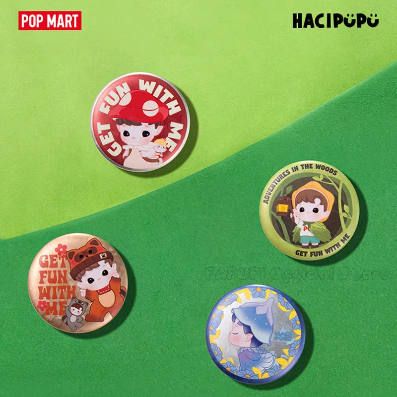 Popmart Hacipupu Adventures In Thewoods Series Tinplate Badge Guess Bag Original Toys Doll Cute Anime Figure Ornaments