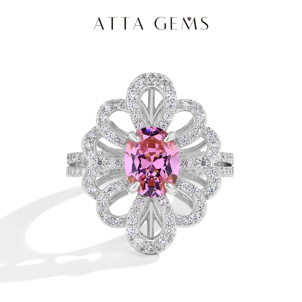 

ATTAGEMS Luxury D VVS1 Moissanite Rings for Women Created Pink Zircon S925 Sterling Silver Flower shape Engagement Wedding Gift