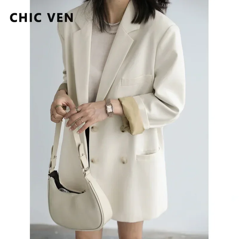 CHIC VEN Autumn New Fashion Women\'s Blazer Casual College Style Solid Color Office Lady Coat Long Sleeve Loose Women Clothes Top