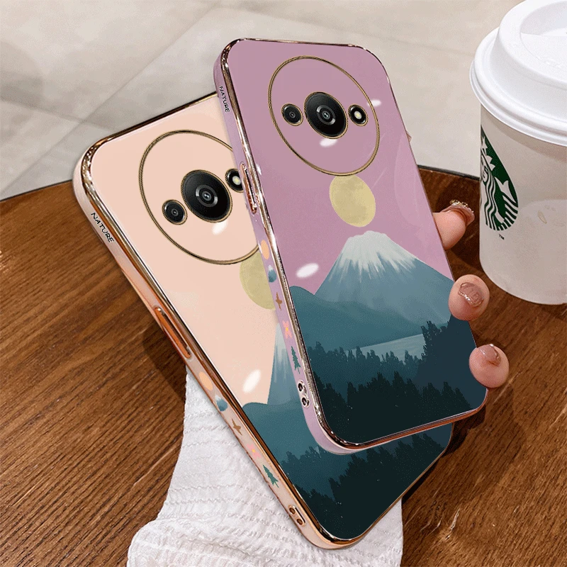 A 3 Lunar Volcano Luxury Plating Phone Case For Xiaomi Redmi A3 A1 A8 10 9A 9C 10A 10C 13C 13R 11A 12 12C 9C NFC Turbo 3 Cover