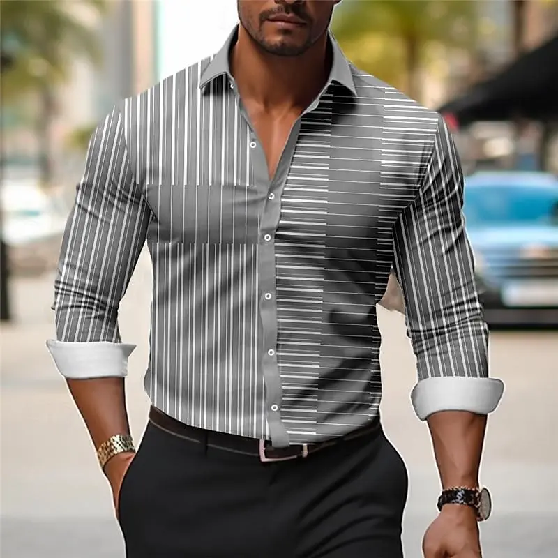 Men's Stripe Geometric Pattern Printed Shirts Long Sleeve Business Casual Outdoor Wear to work Daily Wear Spring & Summer Turndo