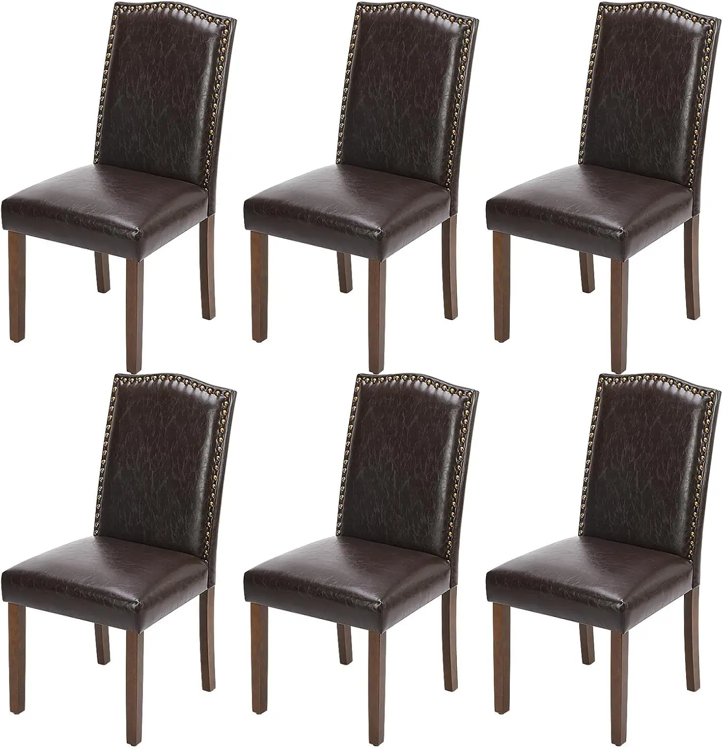 Dining Chairs Set of 6, Modern Upholstered Leather Dining Room Chair with Nailhead Trim and Wood Legs