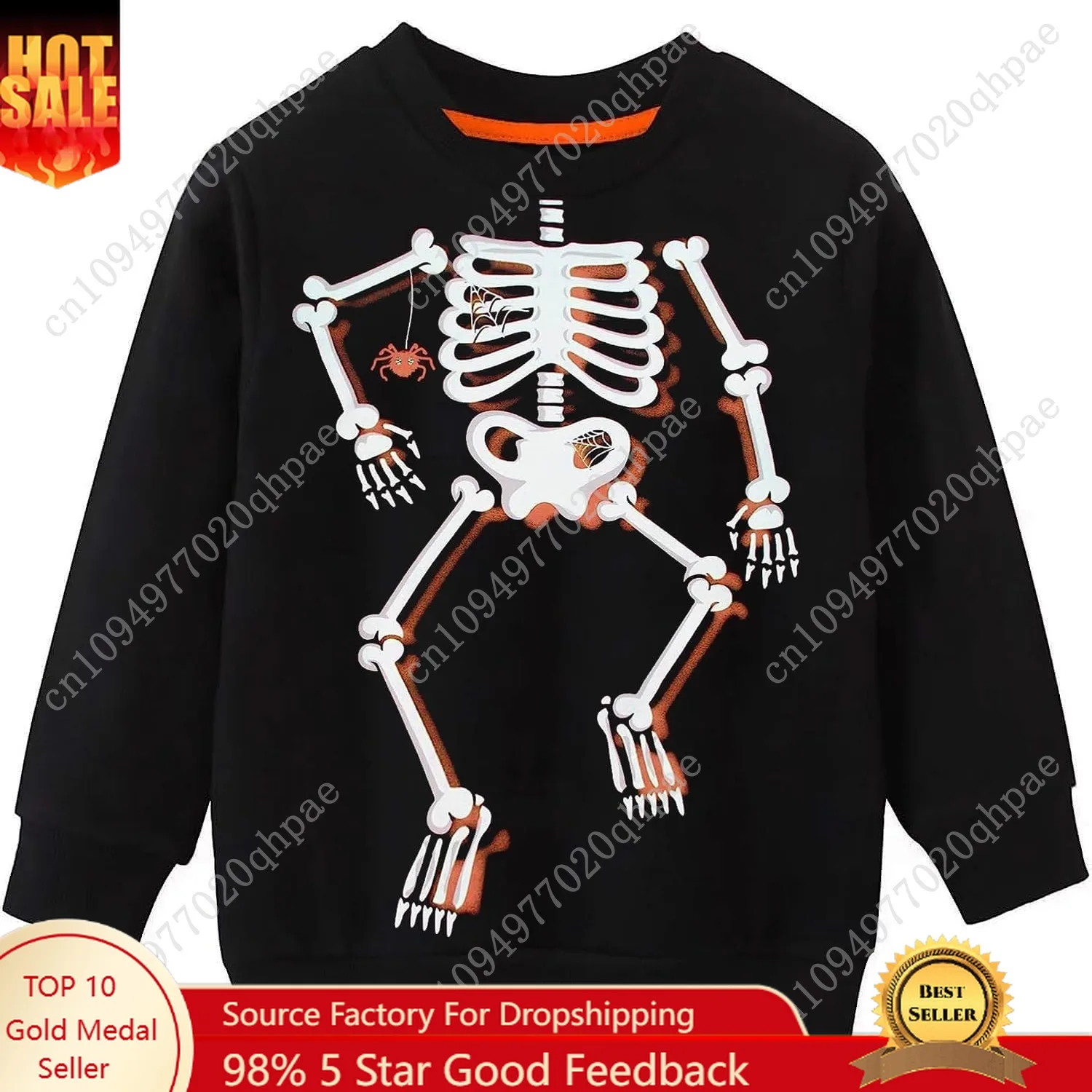 Boys Girls Halloween Sweatshirt Toddler Pumpkin Face Long Sleeve Shirt Kids Skeleton Top Clothes 2-7T