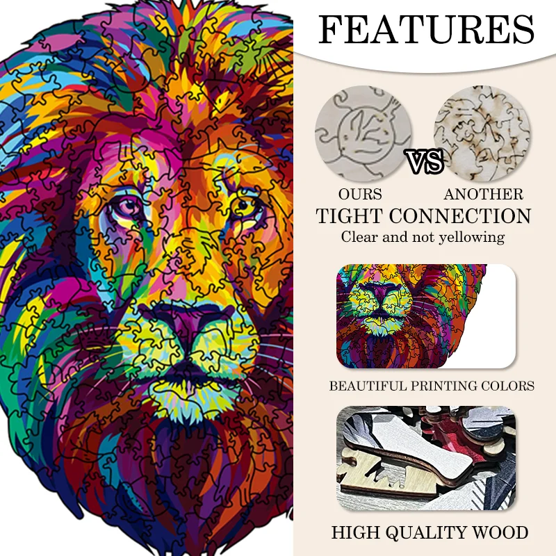 Drewniane puzzle z lwem - Gra rodzinna - Rozwijia umiejętności DIY dzieci i zapewnia interaktywną zabawę rodzic-dziecko - Prezent