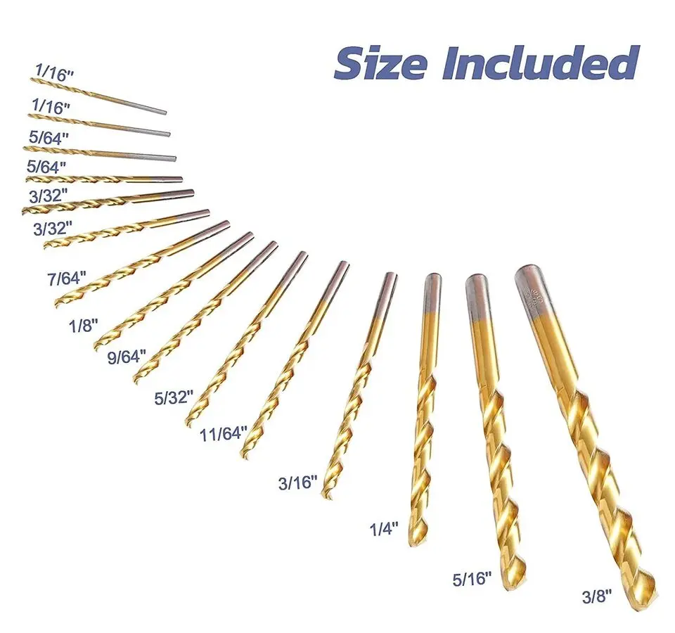 15pcs-set 46sets-carton Titanium Cobalt HSS Jobber Drill Bits Set Twist Drill Bits with Case Ranging From 1/16