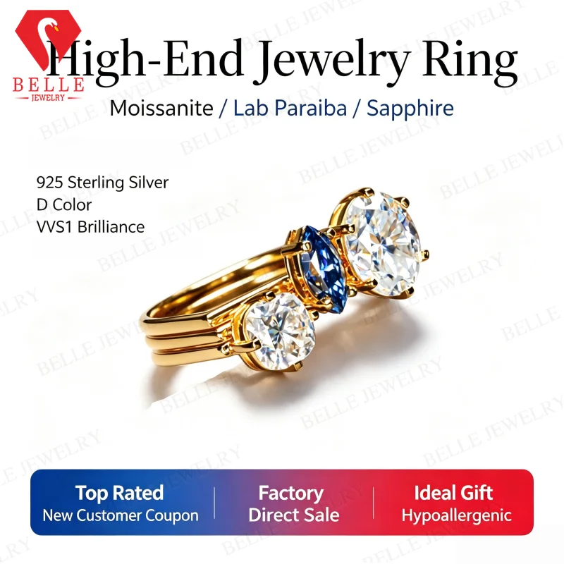 Ring Set Moissanite Lab Sapphire Combination Rings 925 Silver VVS1 Irregular Rings for Women Factory Direct Fade Resistant