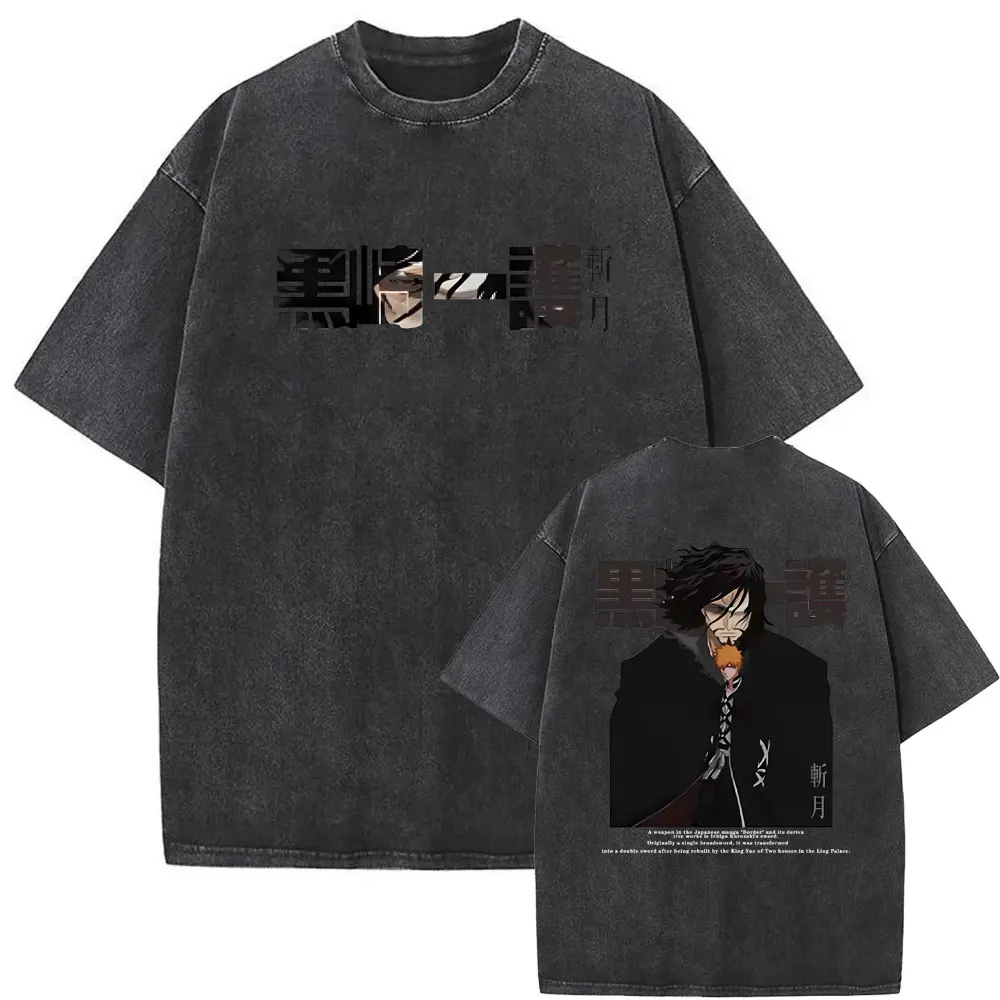 

Anime Bleach Washed Vintage T Shirt Kurosaki Ichigo Zangetsu Graphic T-shirts Men Women Clothing Cotton Casual Oversized T-shirt