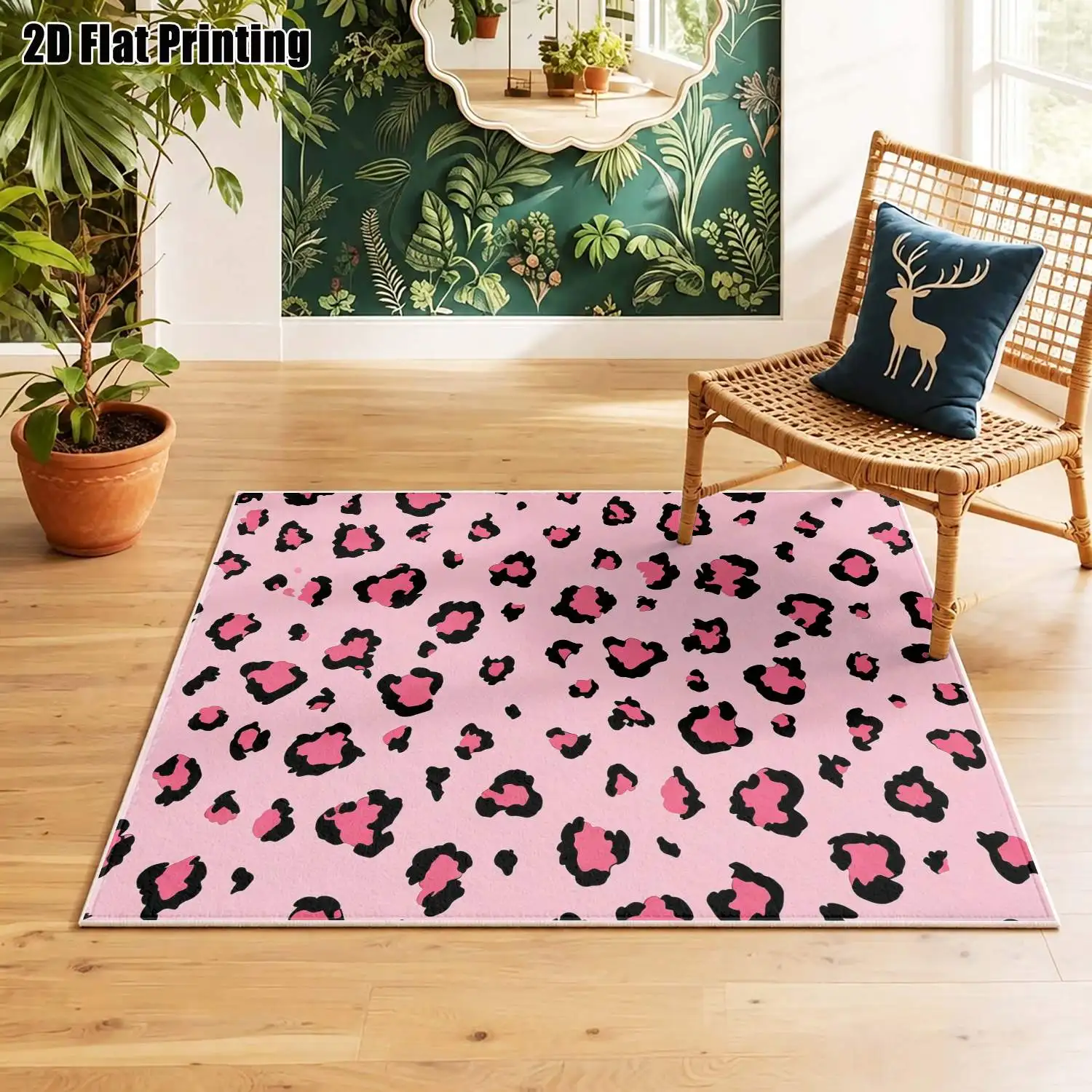 1Pc 2D Pink Leopard Print Velvet Carpet, Nordic/Instagram/Modern/Vintage Style, Machine Washable, Multi-Size, Ideal for Home Decor & Multiple Scenarios