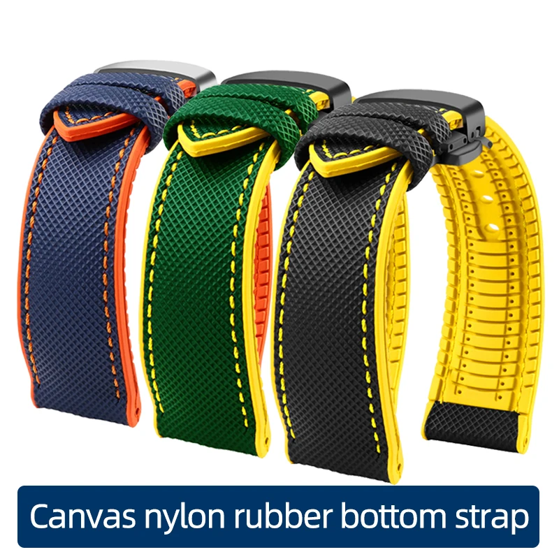 

Canvas Nylon Rubber Strap 20mm 22mm 24mm Waterproof Watchband Men for Omega Breitling Avengers Longines Series Watch accessories