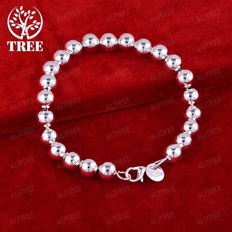 

Fine 925 Sterling Silver Smooth Bead Bracelet 20cm Women's Exquisite Fashion Jewelry Accessories Wedding Birthday Party Gifts
