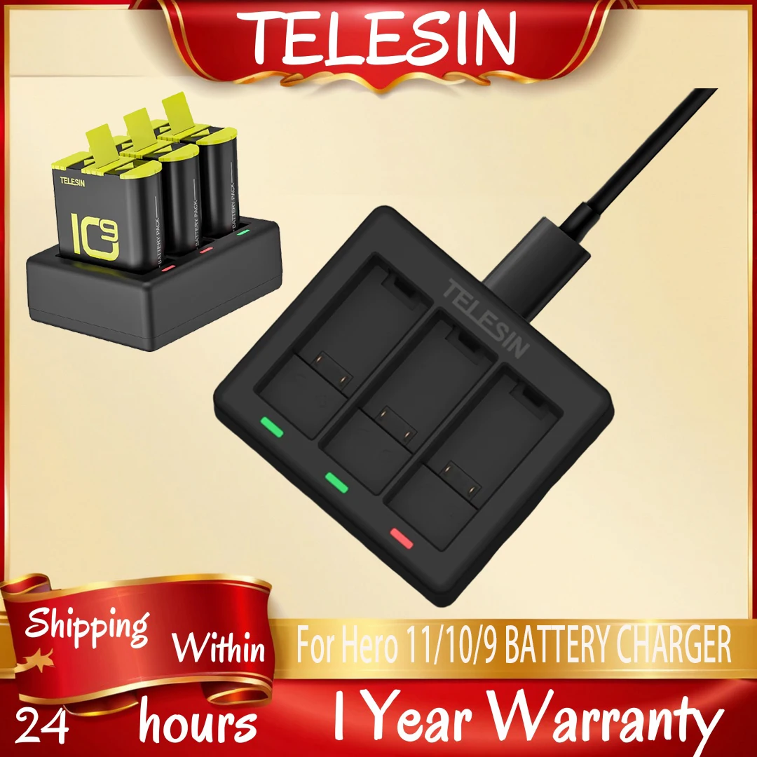 

TELESIN 3 Ways Battery Charger For GoPro 9 10 11 LED Light Charging for GoPro Hero Black 11 10 9 Action Camera Accessories