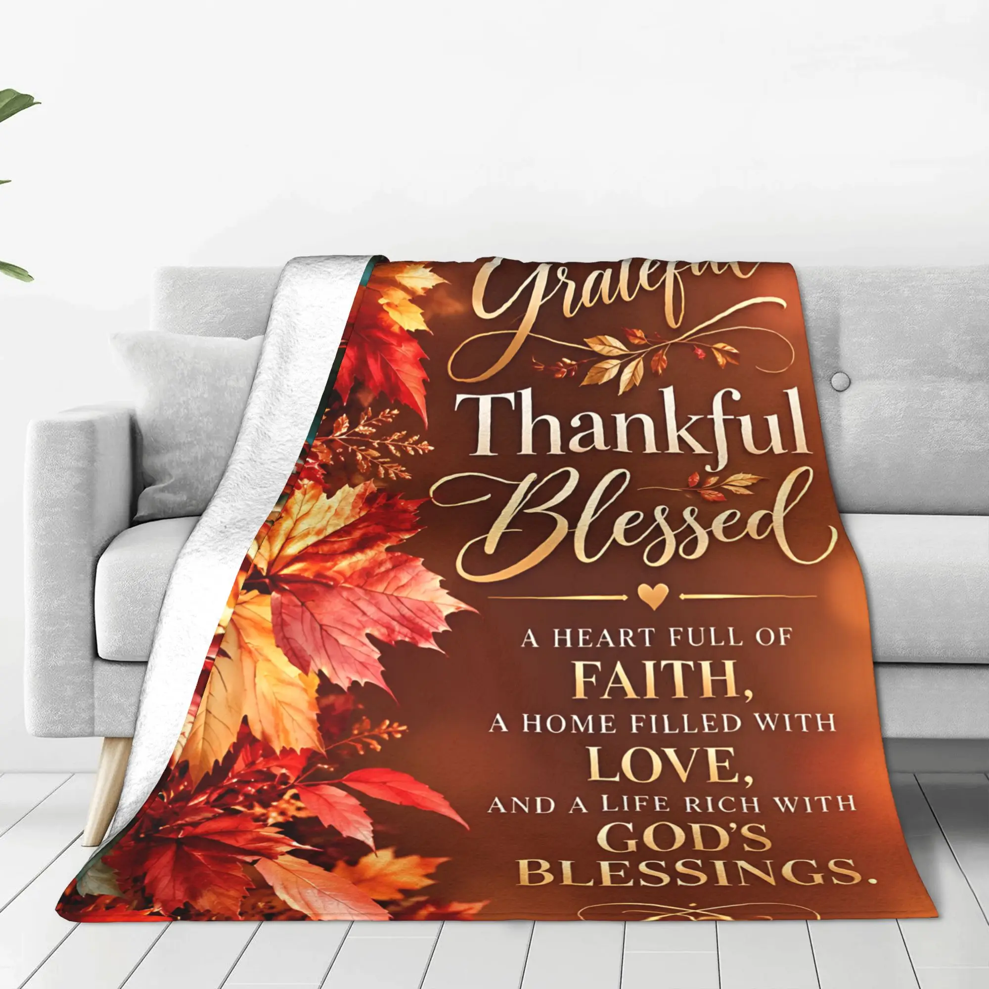 1PC Home Thankful Grateful Blessed  Blanket Throw Super Cosy Plush Living Room Sofa Gift for Christmas Happy New Year