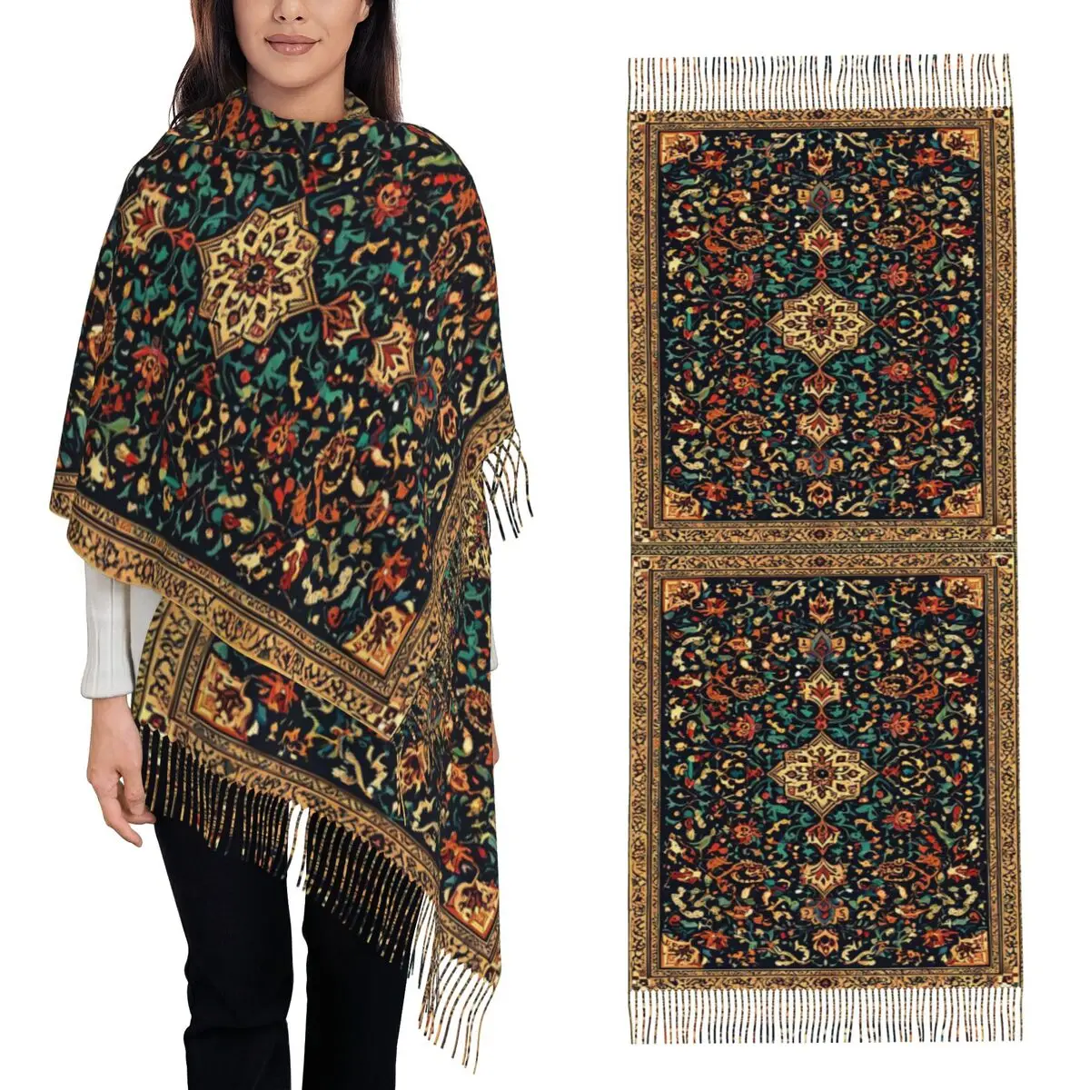 

Богемный этнический антикварный персидский ковер, племенный ковер, стильный шарф, шарфы с кисточками, женские шали и накидки, большая осенне-зимняя шаль, накидка