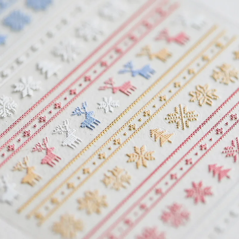 Premium 5D Relief Nail Stickers Matte Sheer White Sweater Design Japanese Embossed Self Adhesive Glossy Finish for Women