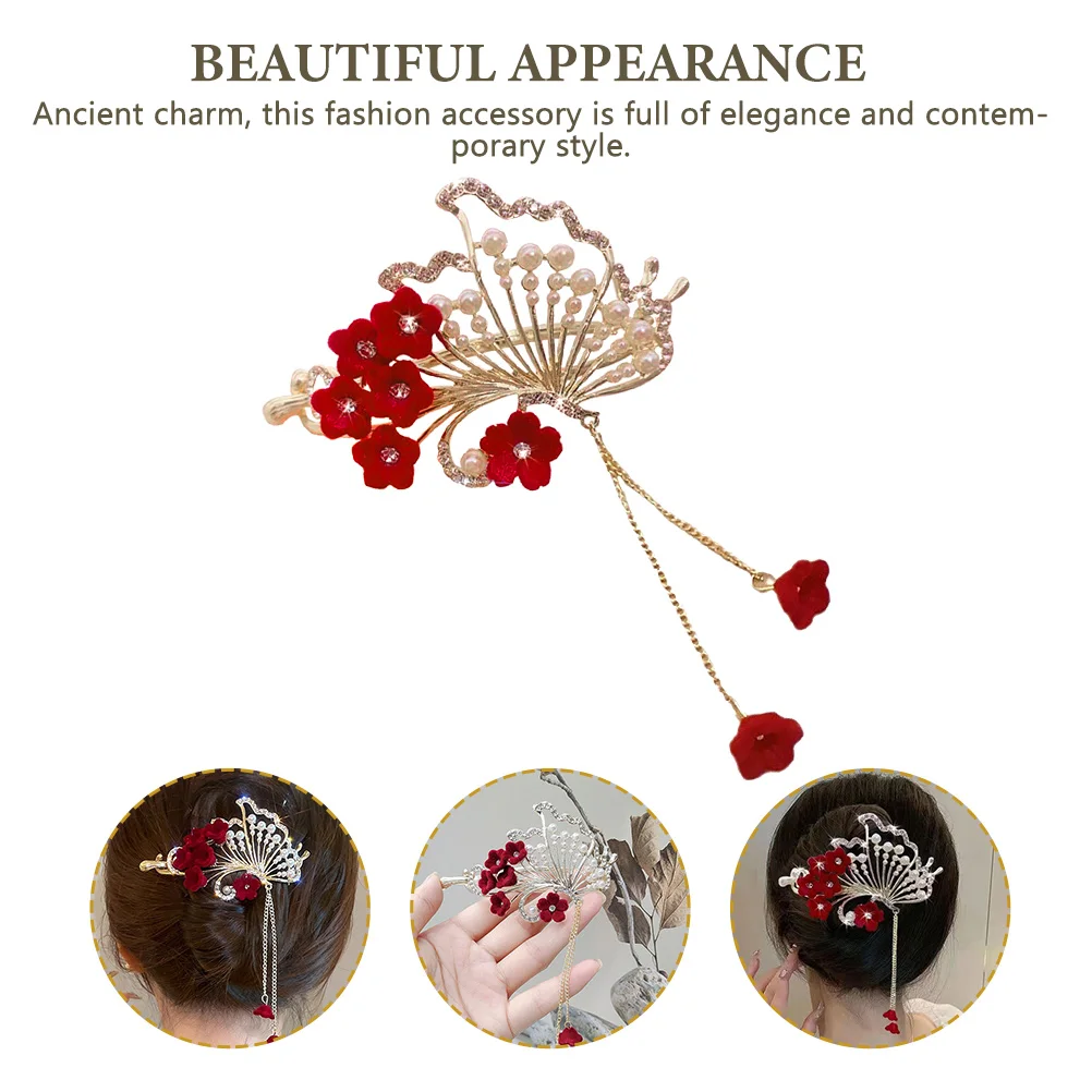 

Elegant Chinese Tassel Pearl Clip Ancient Style Barrette For Women Hanfu Wedding Bridal Hair Accessories Flower Metal Hairpin