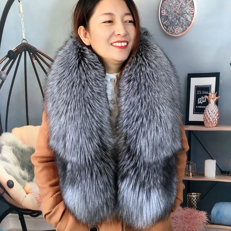 luxury Genuine Fox Fur Scarf Real Fox Skin Scarf Big Size Natural Fox Fur Shawl Winter Women Stole Free Shipping