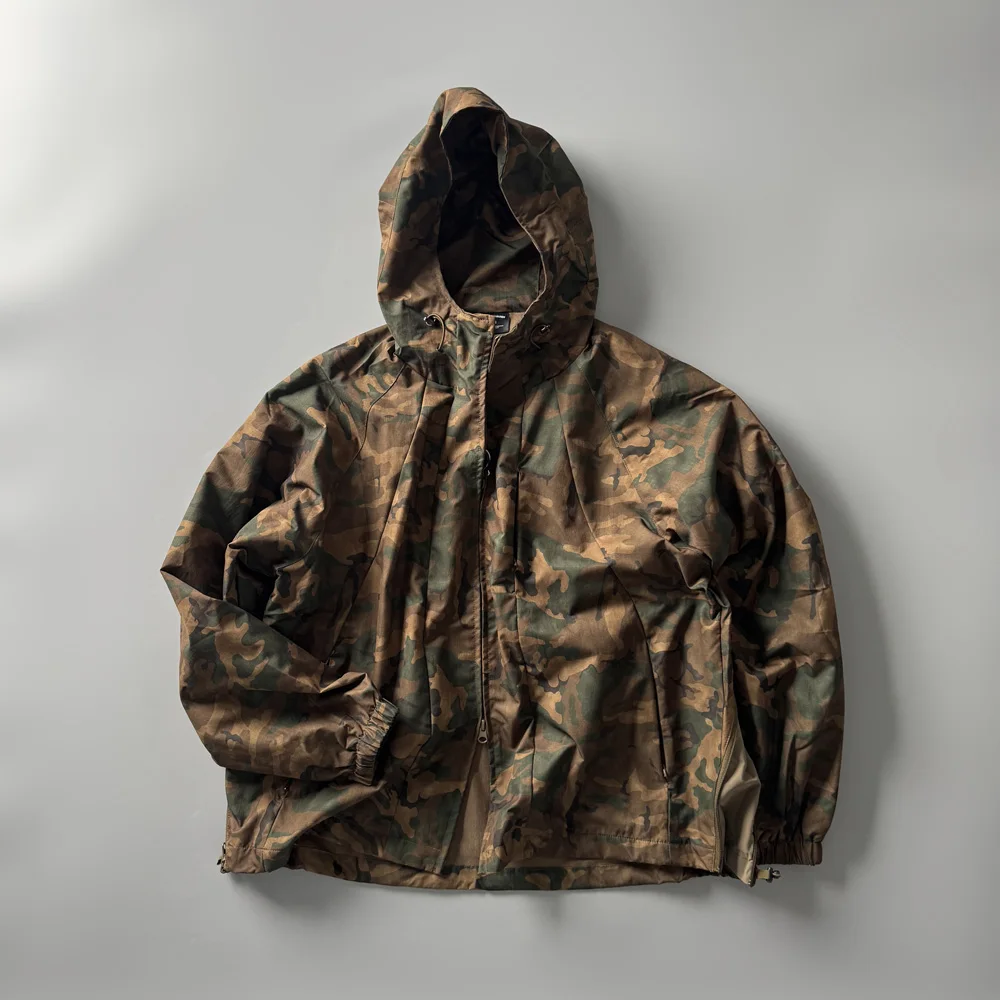 

Outdoor Camouflage Fce Lined Jaet Vintage Sle Hooded Windbreaker Men's Warm Casual Coat Polyester Fiber Long Sve