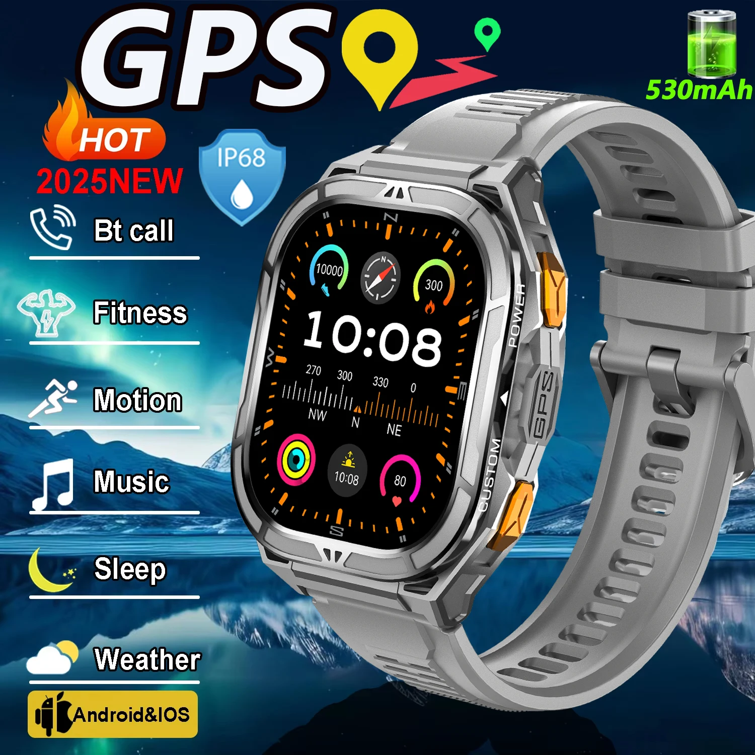 

New GPS Track X5 Smart Watch Men 5ATM Waterproof 1.96-inch Large Screen AMOLED Health Monitoring 530mah 100+Sports Smart Watch