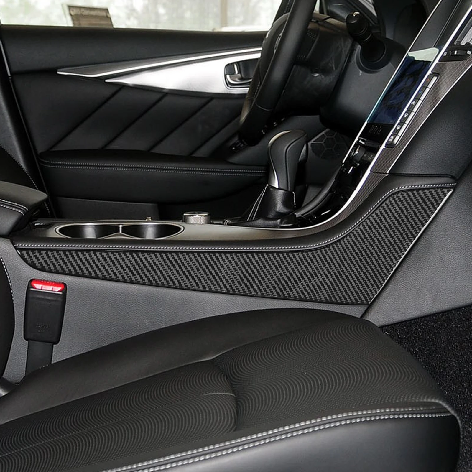 

For Infiniti Q50 2014-2020 Car Accessories Carbon Fiber Centre Console Gear Shift Side Panel Cover Interior Decoration Sticker