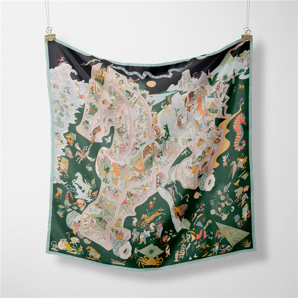 ผ้าพันคอไหมทวิลล์ ผ้าพันคอแฟชั่นสำหรับผู้หญิง ลายเพ้นท์ ผ้าพันคอสี่เหลี่ยม ผ้าคลุมศีรษะ ผ้าพันคอฮิญาบขนาดเล็ก ผ้าไหมฟูลาร์ด ผ้าคาดผม ผ้าพันคอคล้องคอ 53 ซม.