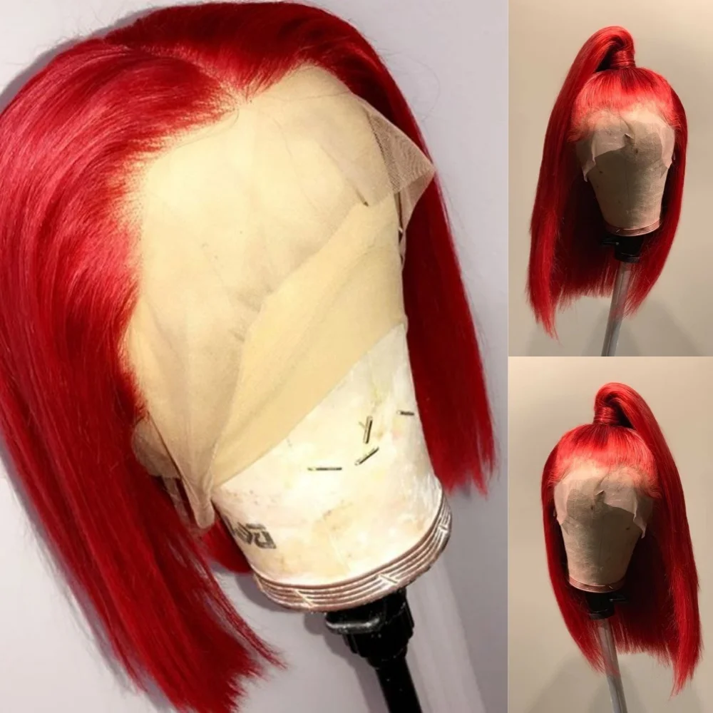 

Красный парик-боб, короткий прямой красный парик для женщин, безклеевой парик, 14-16 дюймов, термостойкий синтетический парик для косплея, вечеринок и повседневного использования