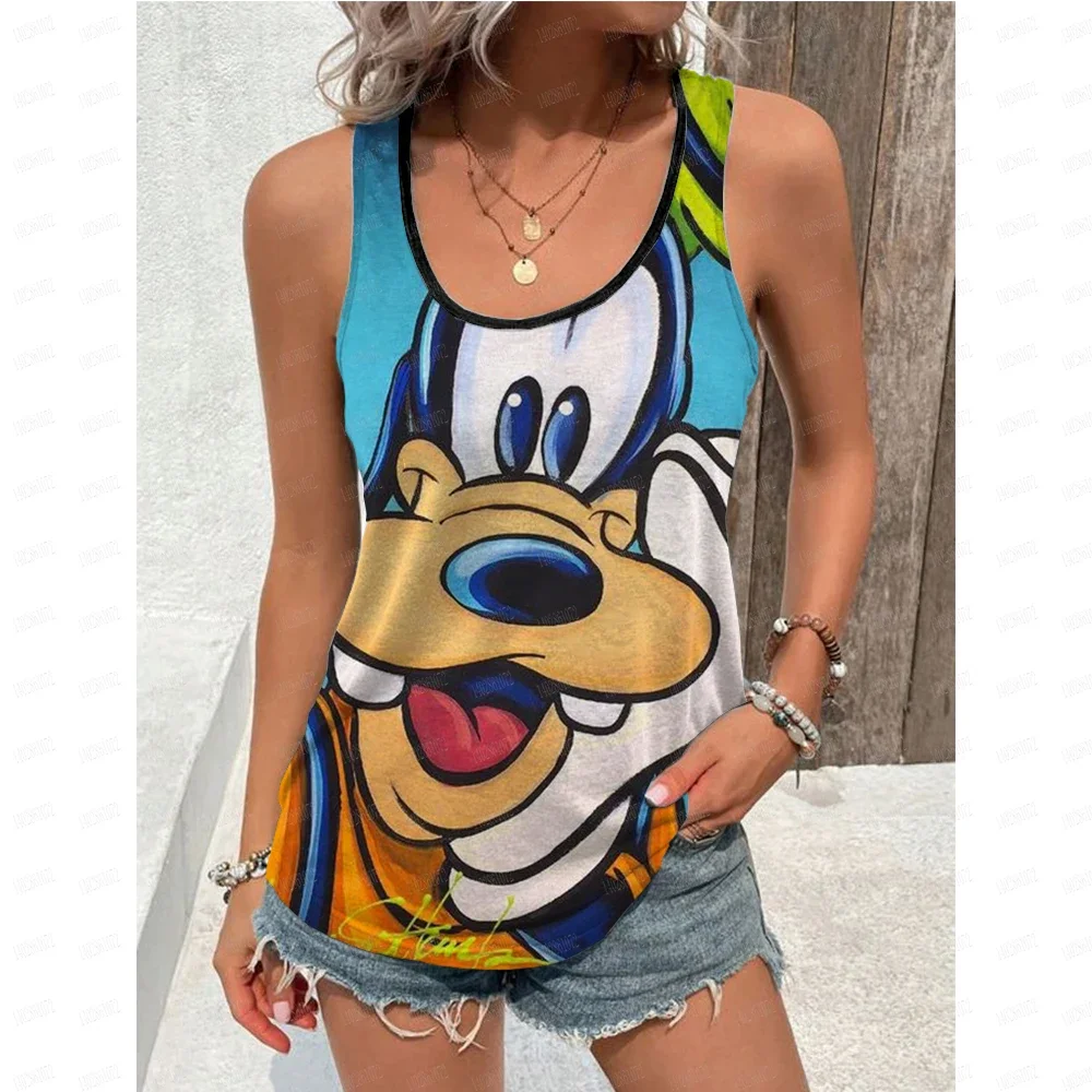 Summer Plus Size Women\'s Tank Top Disney Goofy Print Strap Tank Top Loose Elastic Strap Sleeveless Tank Top Sleeveless Top