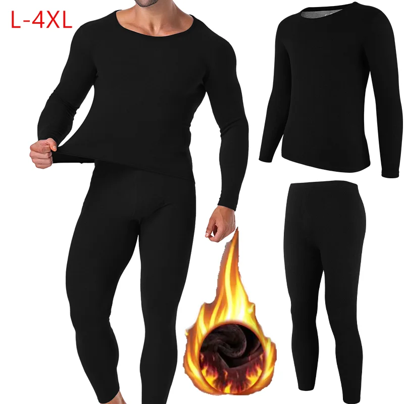 

Set of 2 Thermal Underwear Suit Mens Plus Size Long Johns Fleece Lined Keep Warm Undershirts Cold weather Bottoming Shirt Suits