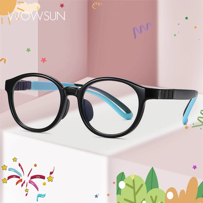 WOWSUN Children's Anti Blue Light Glasses with Exquisite Circular Frame Girls and Boys Computer Glasses AA199