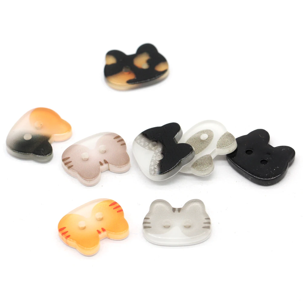 DOTOLLE 10Pcs/set 12/17mm Cute Cat Shape Resin Buttons for Clothing Fashion Kids Shirt Dress Handmade Decorations DIY Crafts