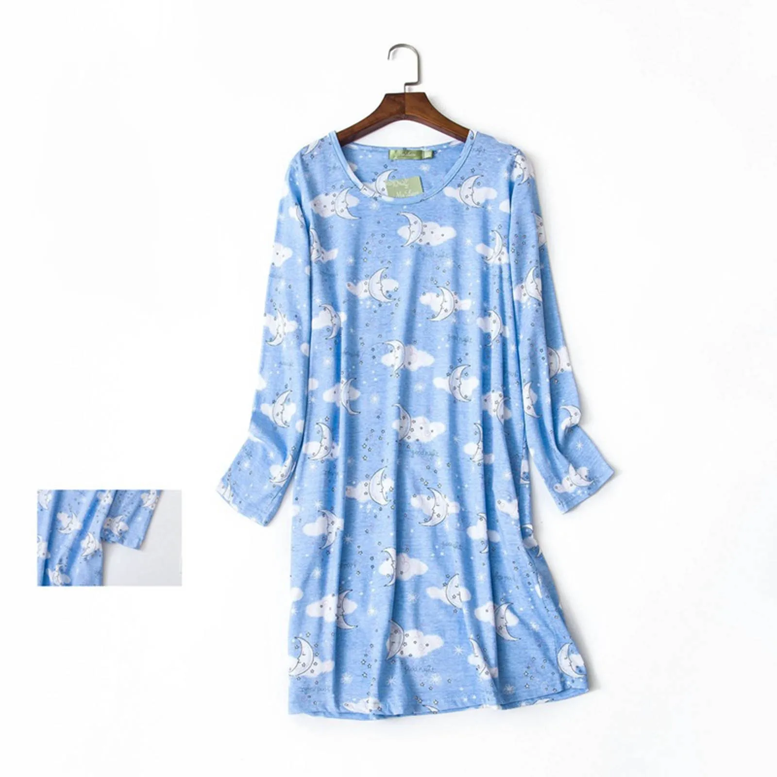 

New Summer Loose Casual Pajamas Long-Sleeved Nightgown For Women Cute Cartoon Printing Skirt Female Home Wear Slim Pajama Set