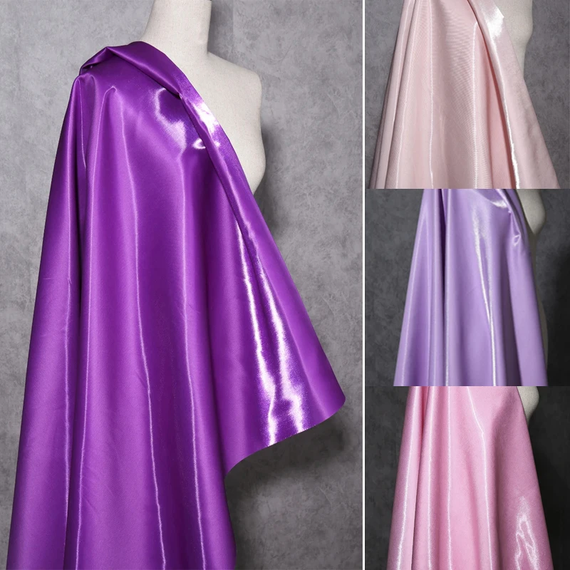 Galaxy Shiny Liquid Satin Fabric in Purple Pink, High-End Metallic Moon Satin for Designer Dresses and Suits