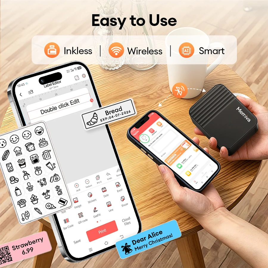 Memiva A1 Mini Portable Thermal Label Printer With Adhesive Label Similar as Marklife P15 Bluetooth Wireless Labeling Machine
