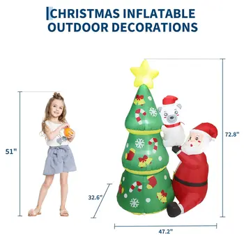 7ft Christmas Inflatable Santa & Polar Bear With Tree, Lighted Blow Up Yard Decor With Leds, Blower, Stakes For Home Lawn Garden Porch 2
