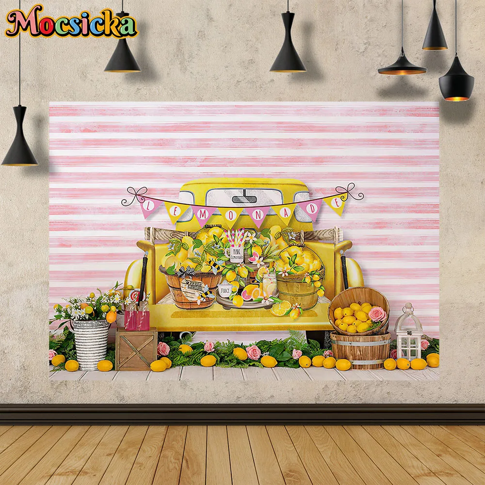 

Mocsicka Lemon Truck Poster Background Flowers Decoration Girl Birthday Backdrop Prop Newborn Baby Shower Portrait Photo Studio