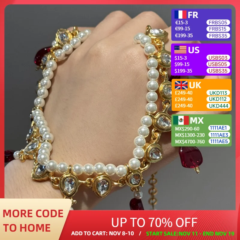 

Vintage Red Glass Choker Necklaces Pearl Crystal Water Drop Chain Charm Accessories For Women Wedding Bride Gift Dinner 2025