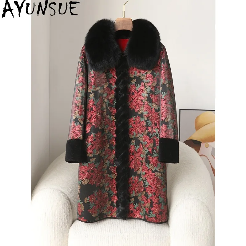 AYUNSUE manteau de fourrure pour femme 2025 dames manteaux et vestes d'hiver élégant mi-long vêtements pour femme de haute qualité Ropa Mujer