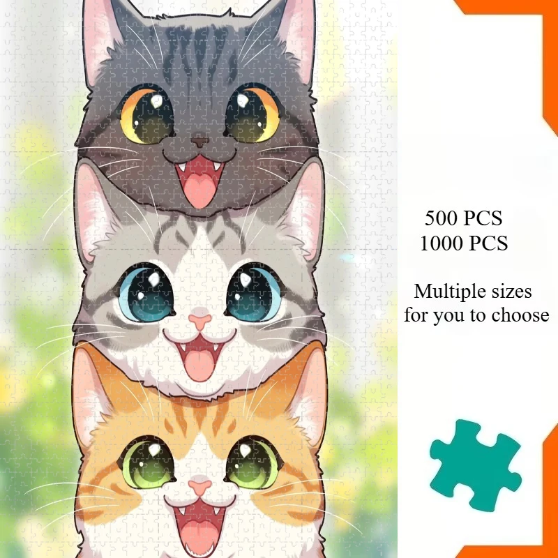 Adult Jigsaw Puzzle 500/1000 Pieces Puzzle Cartoon Stack Kitten Paper Puzzle Decorative Painting Exercise Brain Thinking