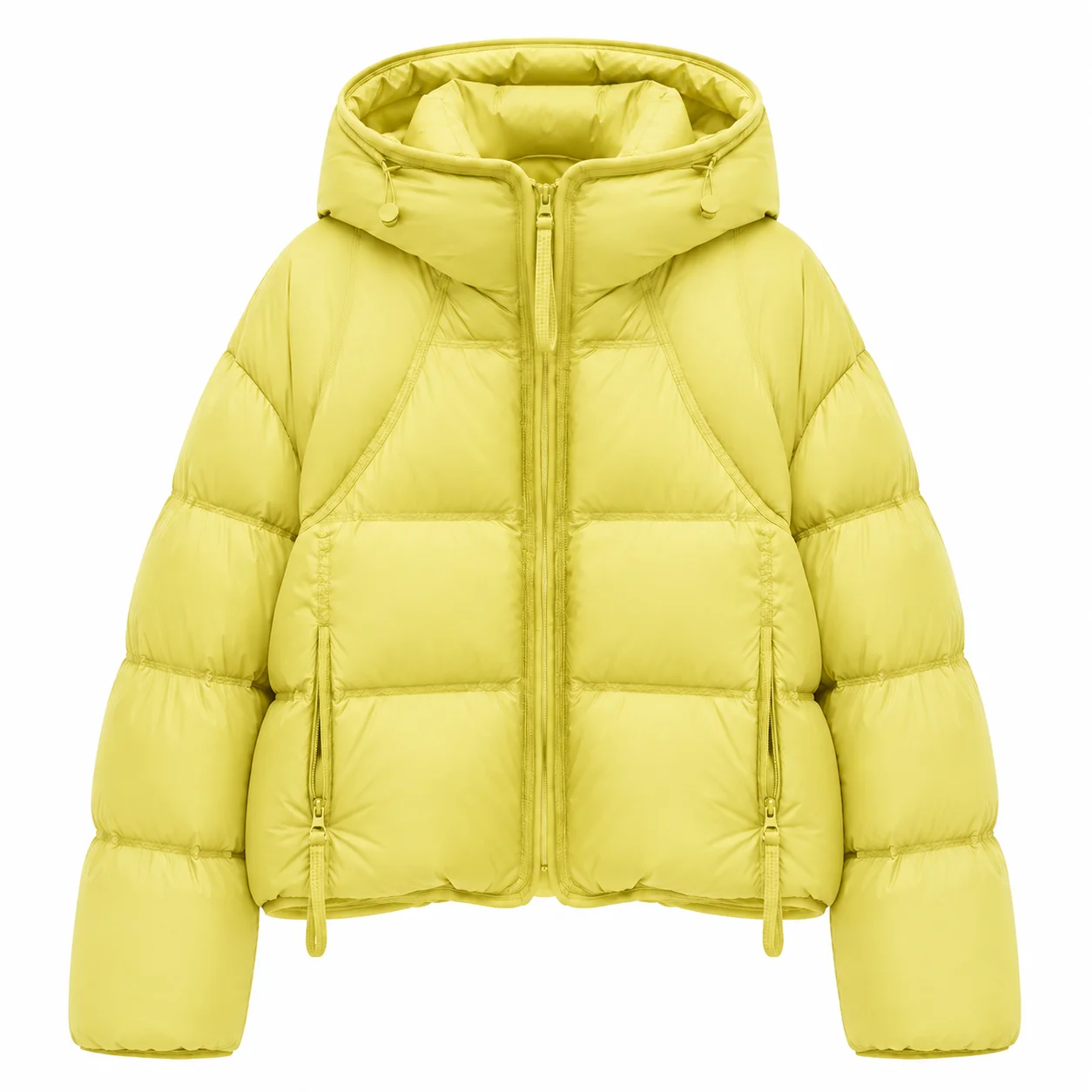 Parka corta con capucha para mujer, chaqueta informal de color verde lima, abrigo acolchado cálido para el invierno, con bolsillos con cremallera, ropa de abrigo.